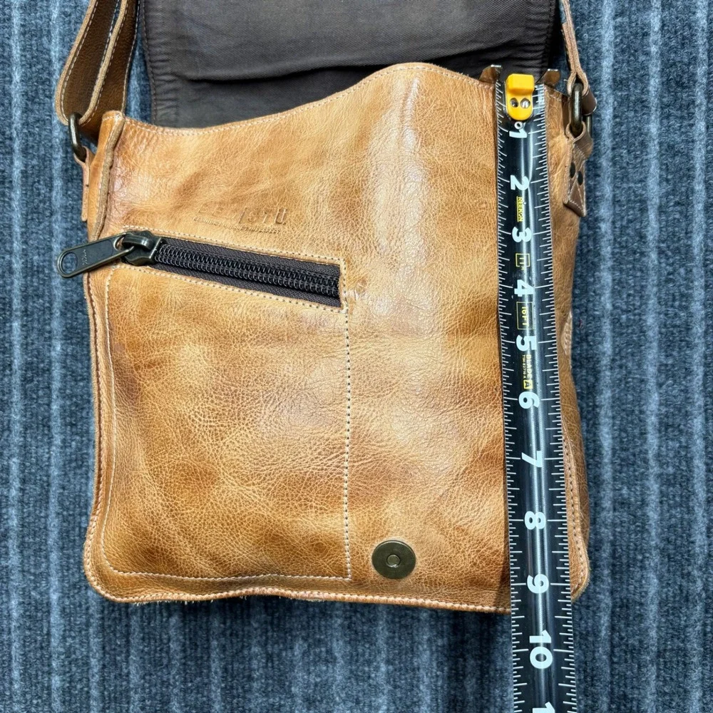 Bed Stu Tan Venice Leather Distressed Crossbody Messenger Bag